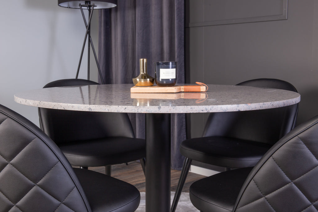 Razzia matbord grå terazzo/svart 106 cm med Velvet matstol mässing