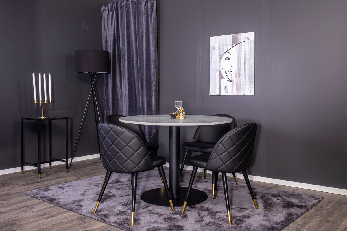 Razzia matbord grå terazzo/svart 106 cm med Velvet matstol mässing
