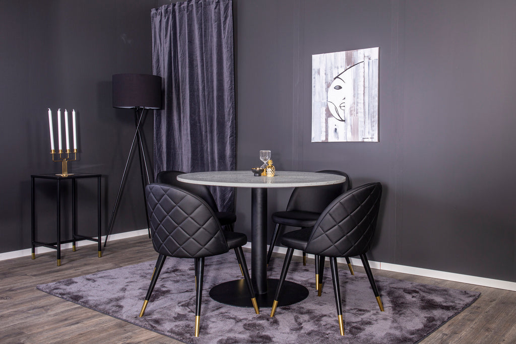 Razzia matbord grå terazzo/svart 106 cm med Velvet matstol mässing