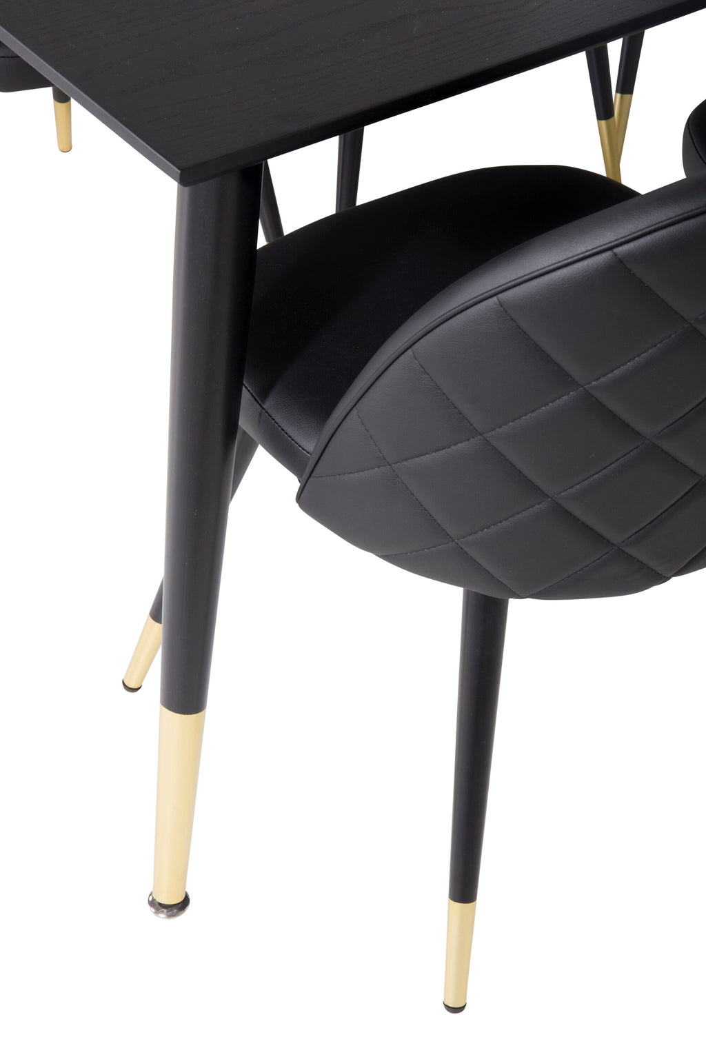 Dipp matgrupp med Velvet-stolar 180x90 cm svart faner med mässingsdetaljer