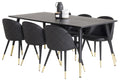 Dipp matgrupp med Velvet-stolar 180x90 cm svart faner med mässingsdetaljer