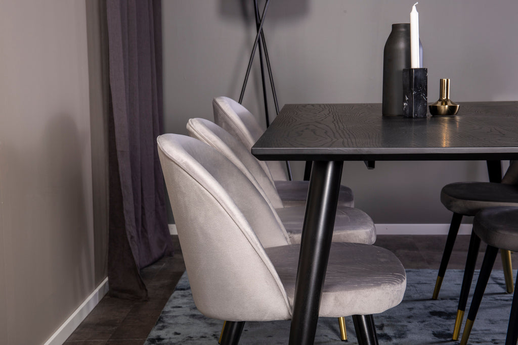 Dipp matgrupp med Velvet-stolar 180x90 cm svart faner med mässingsdetaljer