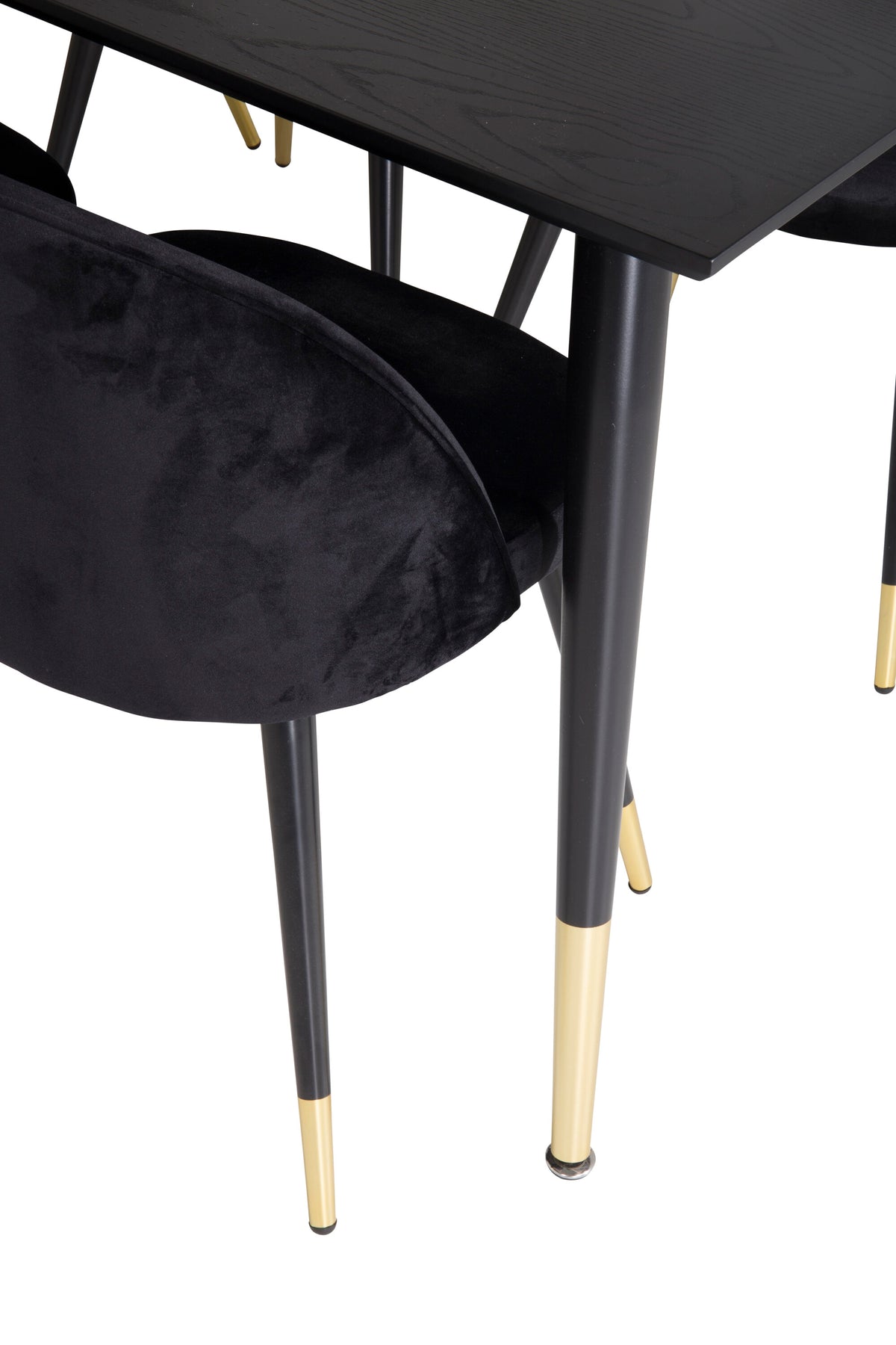 Dipp matgrupp med Velvet-stolar 180x90 cm svart faner med mässingsdetaljer