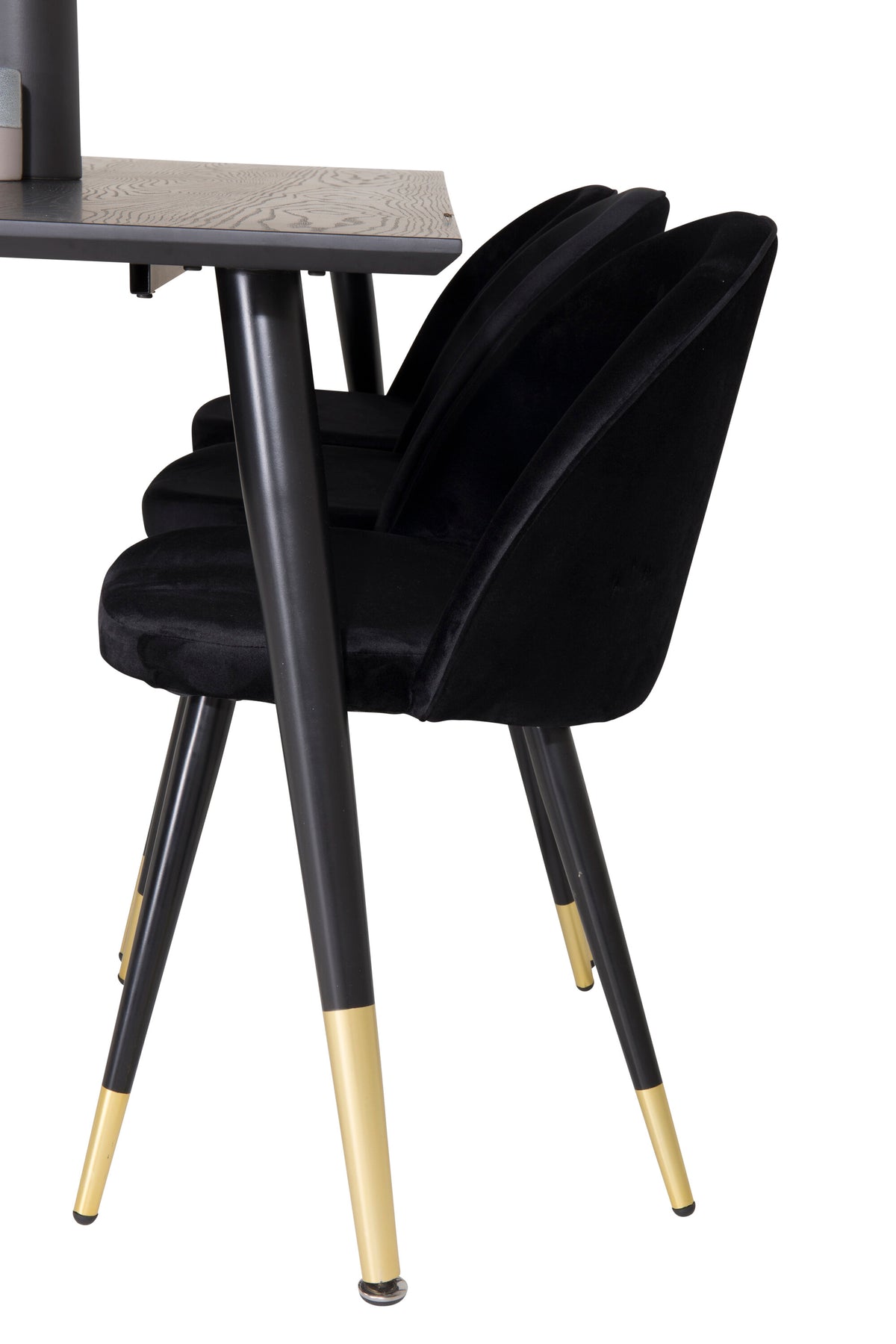 Dipp matgrupp med Velvet-stolar 180x90 cm svart faner med mässingsdetaljer
