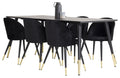 Dipp matgrupp med Velvet-stolar 180x90 cm svart faner med mässingsdetaljer