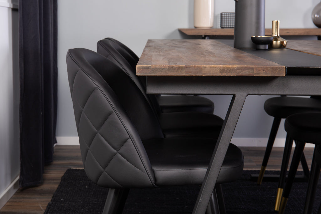 Jakarta matgrupp med Velvet-stolar 200x90x75 cm svart/mörk teak och mässing