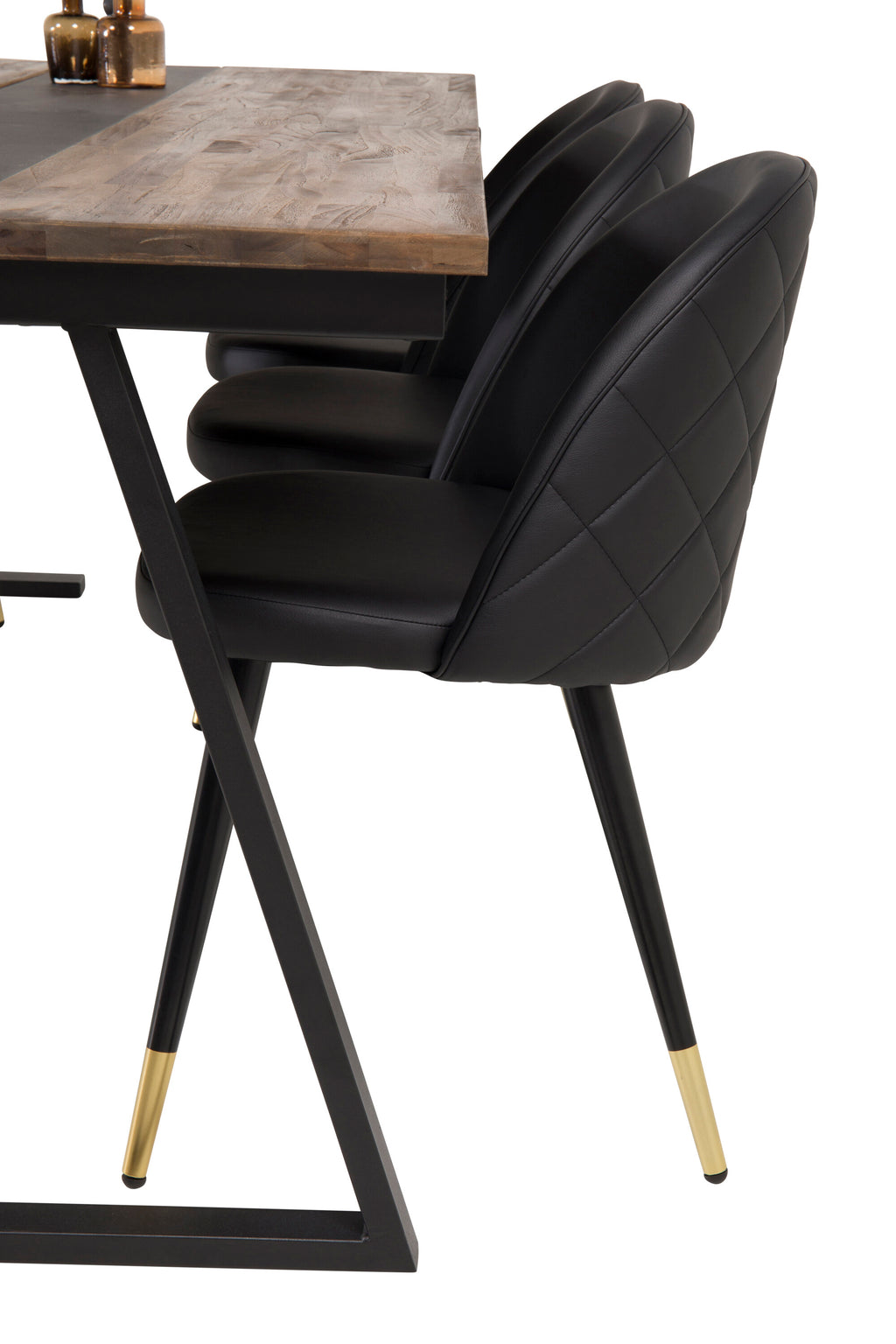 Jakarta matgrupp med Velvet-stolar 200x90x75 cm svart/mörk teak och mässing