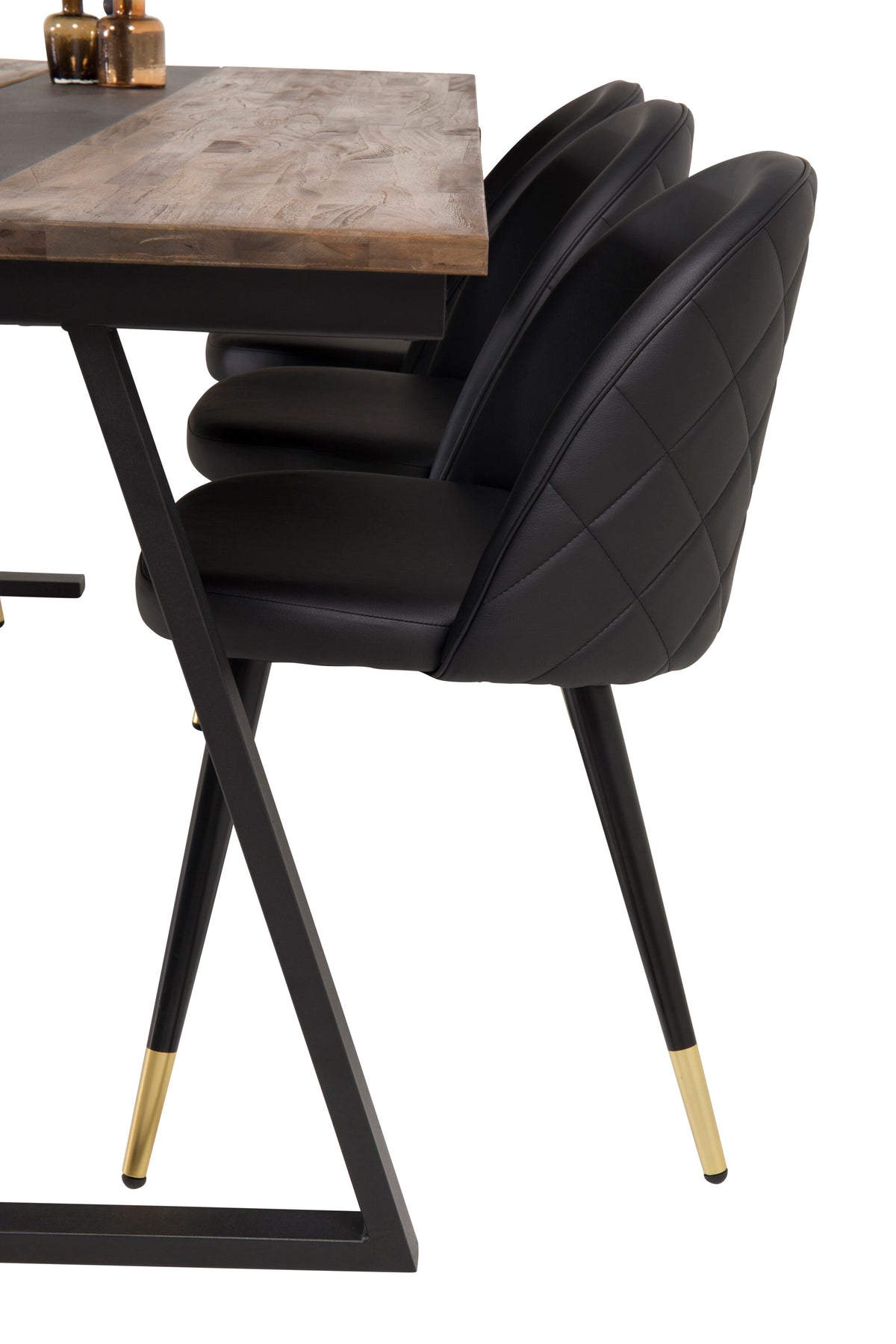 Jakarta matgrupp med Velvet-stolar 200x90x75 cm svart/mörk teak och mässing