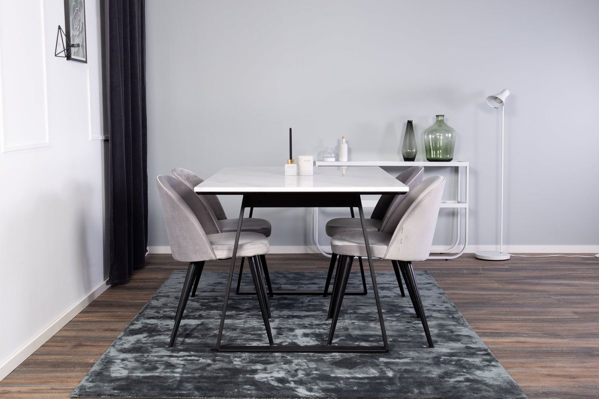 Estelle matbord vit marmor/svarta ben 140x90 cm med Velvet matstol svart