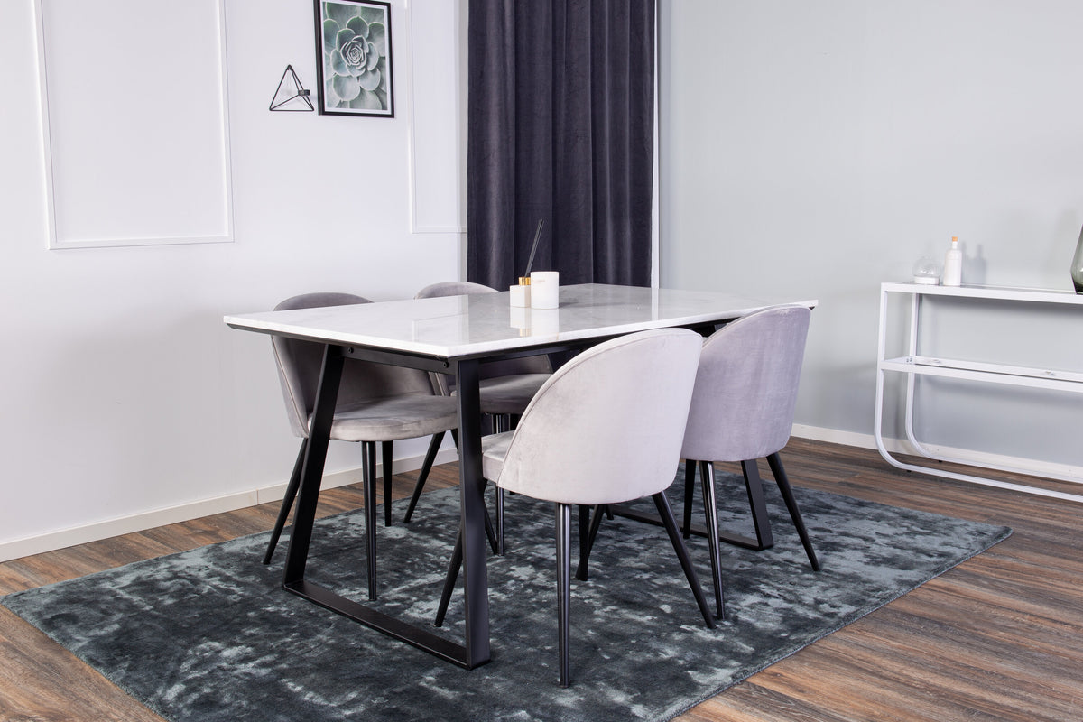Estelle matbord vit marmor/svarta ben 140x90 cm med Velvet matstol svart