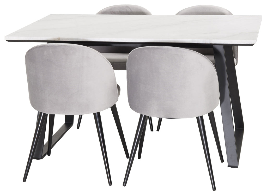 Estelle matbord vit marmor/svarta ben 140x90 cm med Velvet matstol svart