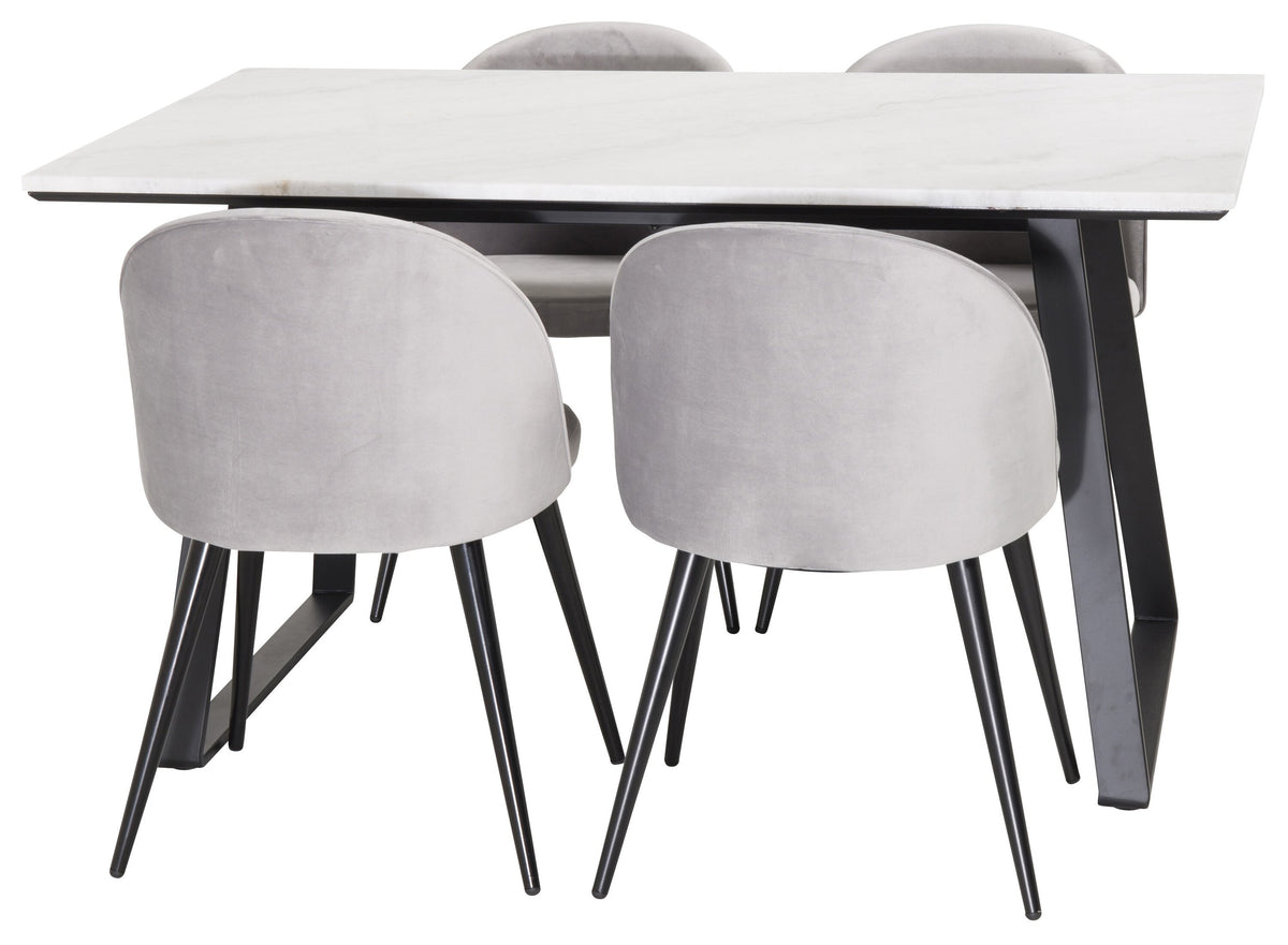 Estelle matbord vit marmor/svarta ben 140x90 cm med Velvet matstol svart