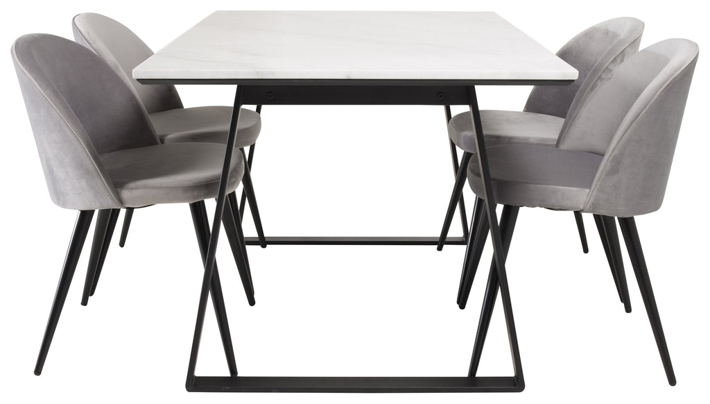 Estelle matbord vit marmor/svarta ben 140x90 cm med Velvet matstol svart
