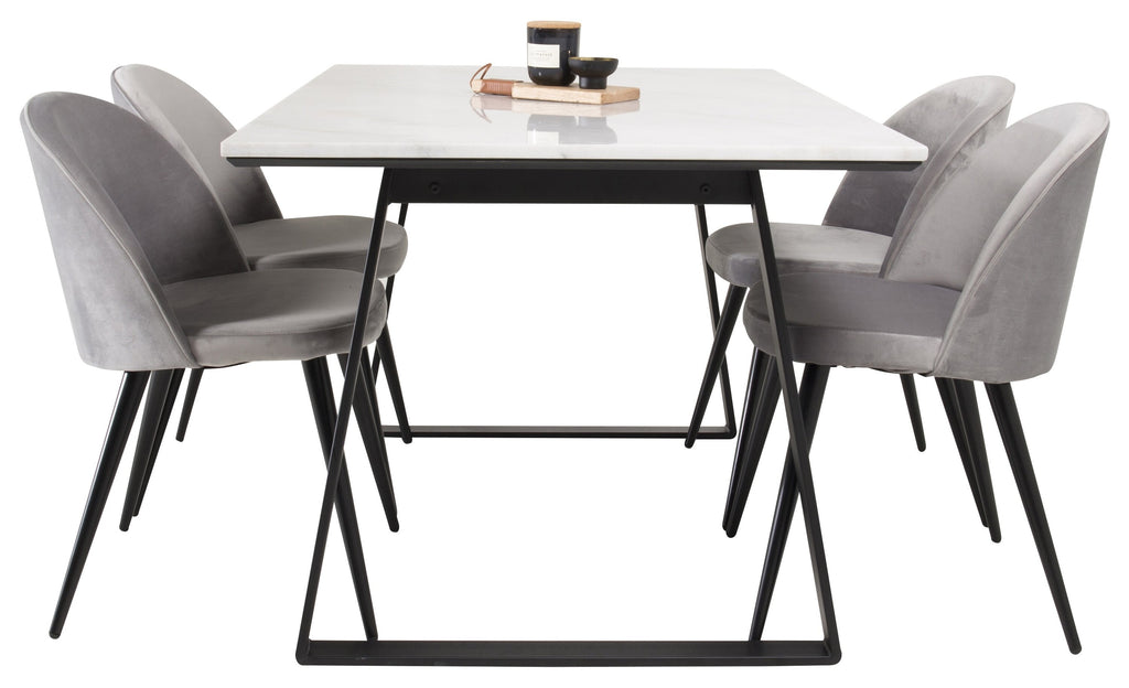 Estelle matbord vit marmor/svarta ben 140x90 cm med Velvet matstol svart