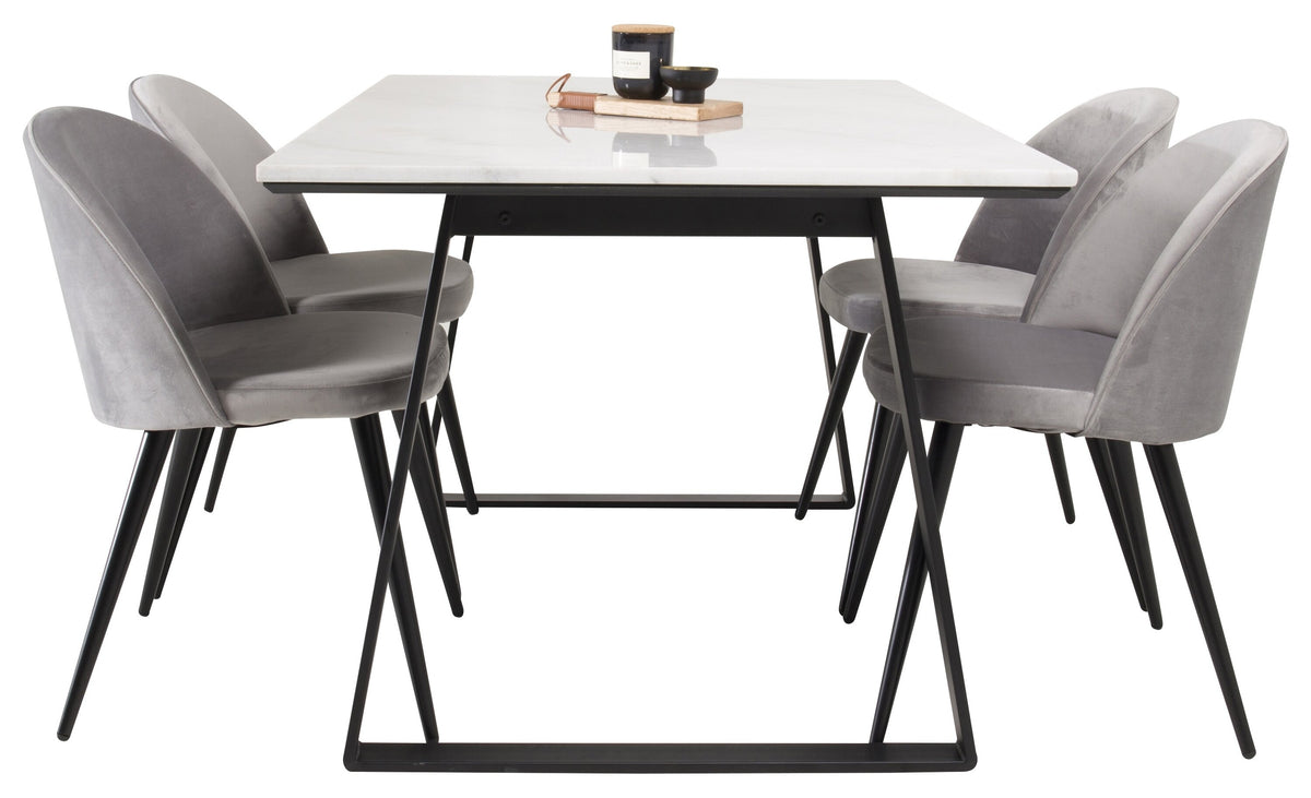 Estelle matbord vit marmor/svarta ben 140x90 cm med Velvet matstol svart