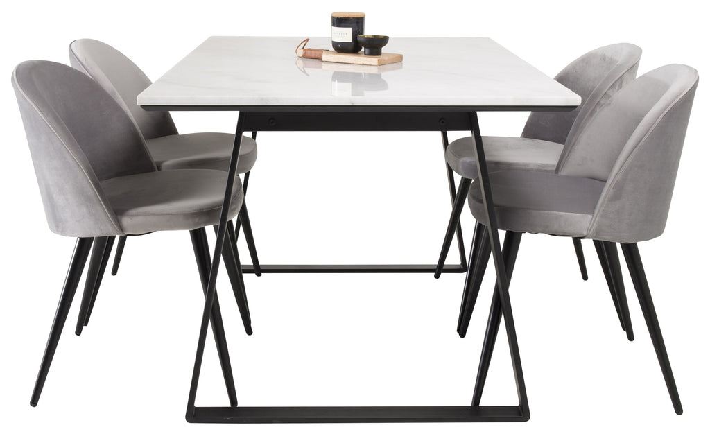 Estelle matbord vit marmor/svarta ben 140x90 cm med Velvet matstol svart