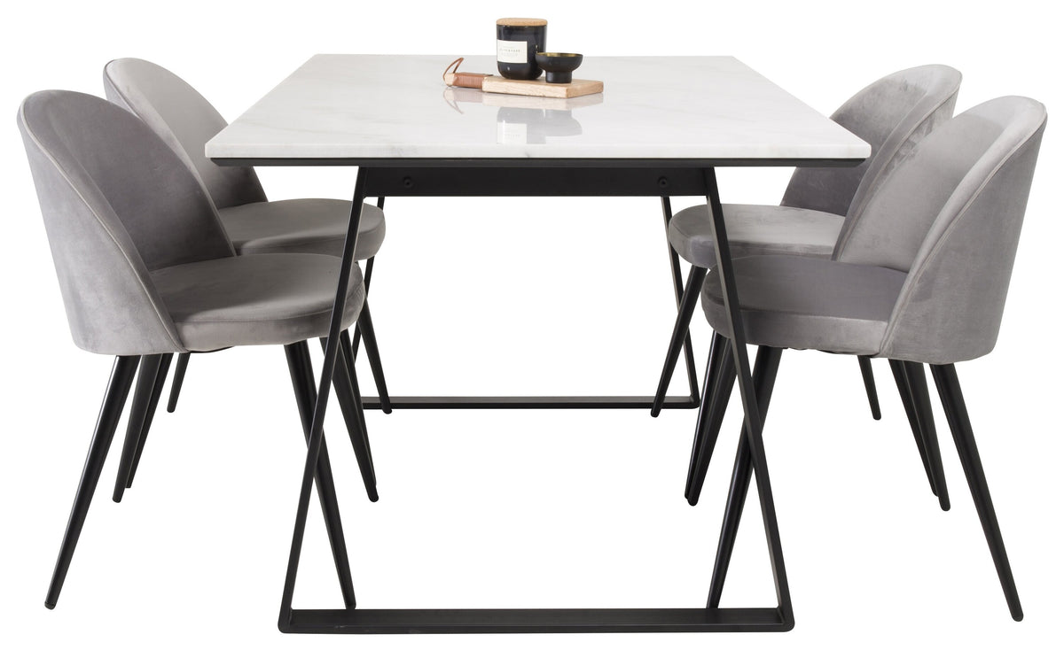 Estelle matbord vit marmor/svarta ben 140x90 cm med Velvet matstol svart