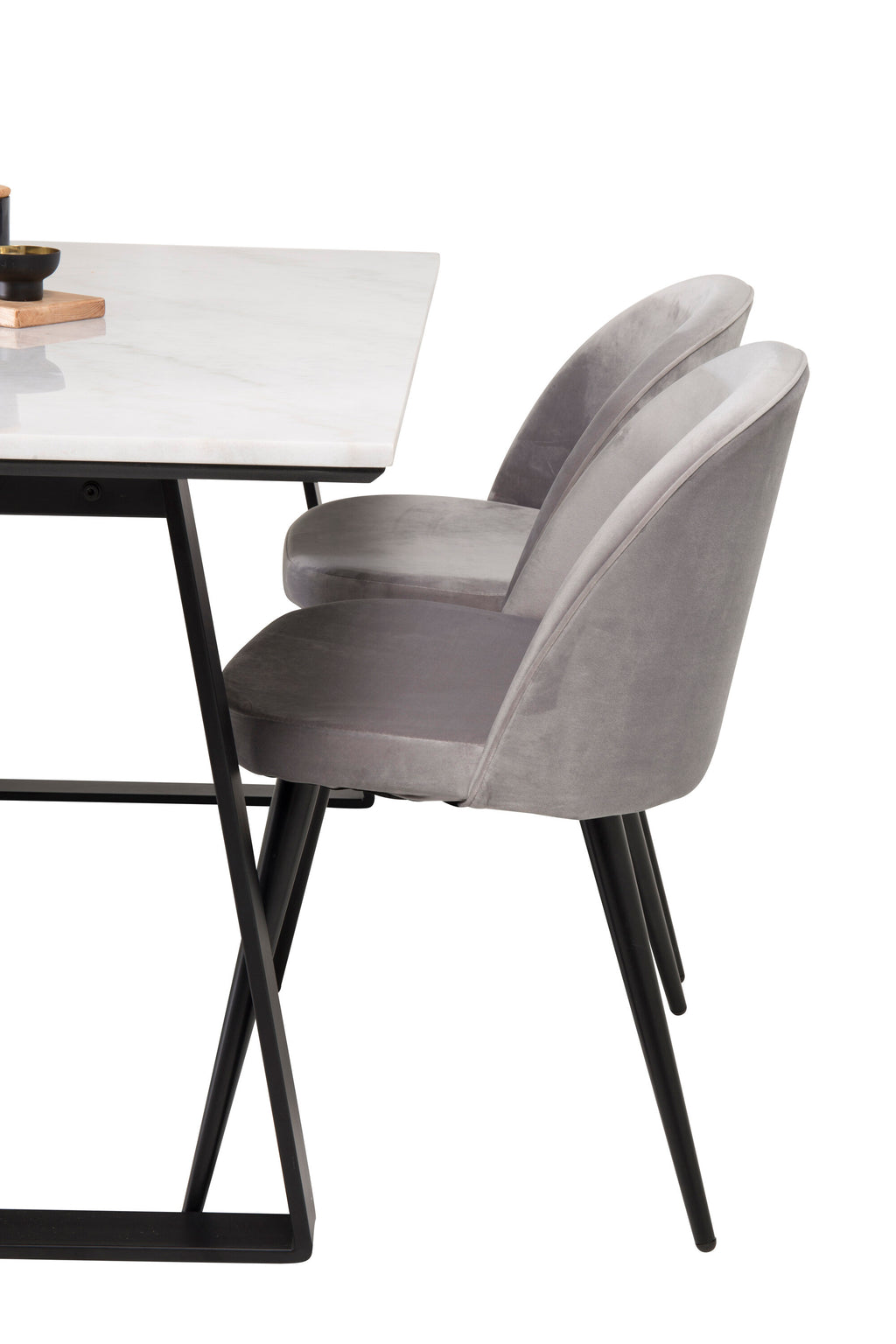 Estelle matbord vit marmor/svarta ben 140x90 cm med Velvet matstol svart